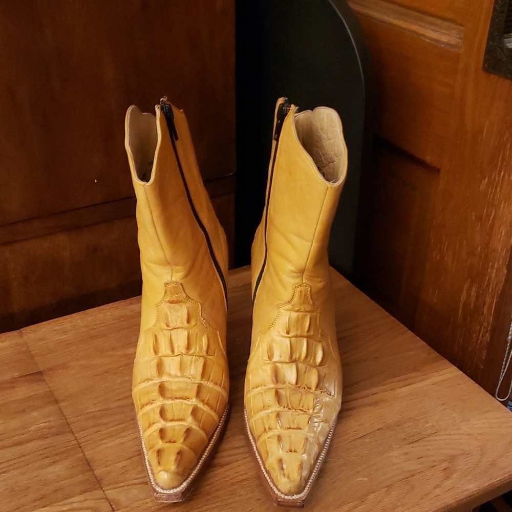 To Boot Mustard Croc-Embossed Ankle Boots